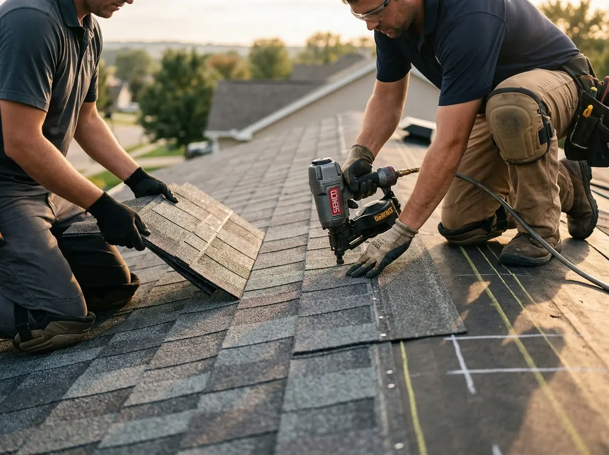 Professional roofer working on a residential roof in Inglewood
